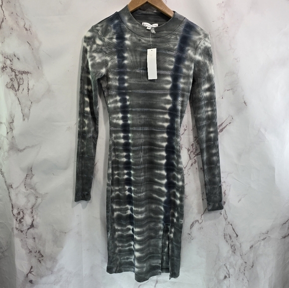 Young Fabulous And Broke Dress Womens XS Gray Tie Dye Ribbed Mini Mock Neck Mini - Picture 1 of 11